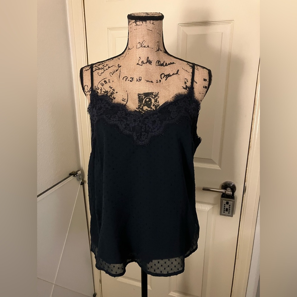 A&F Abercrombie & fitch Swiss dot lace trim cami camisole top large L